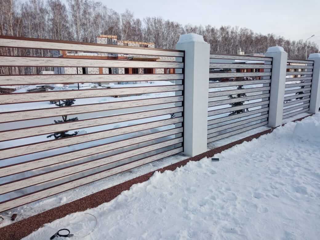 забор-ранчо из металлопланкена 130м каштан красный + беленый дуб фото4 в Череповце