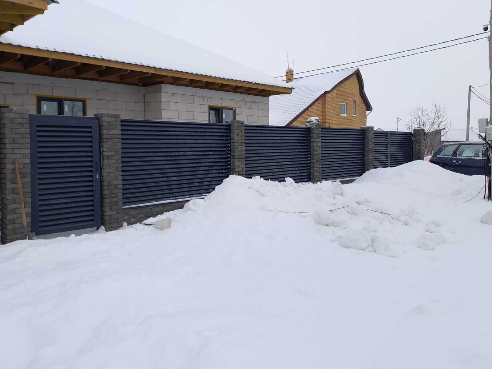Забор из ламелей еврожалюзи 41м RAL7024/7024 Серый Графит двусторонний в Череповце